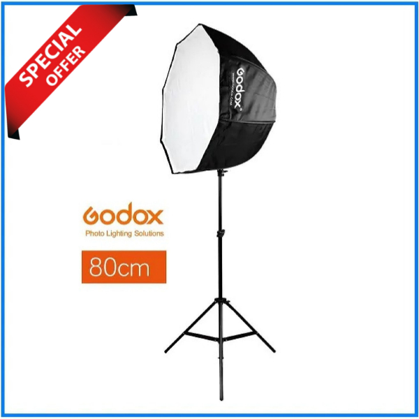 Godox 80cm / 32″ Umbrella Octagon Reflector Softbox with Carrying Bag & Light Stand – Black