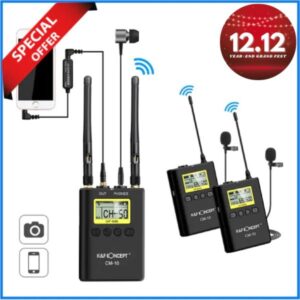 K&F Concept KF10.012 CM10 Camera-Mount Dual UHF Wireless Professional Lavalier Microphone System for Cameras and Smartphone – Black