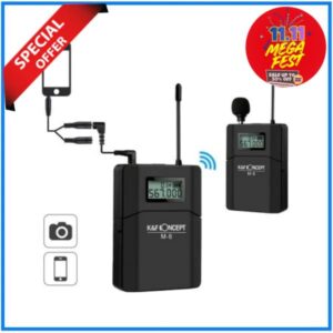K&F Concept KF10.002 M8 Camera-Mount UHF Professional Wireless Lavalier Microphone System for Camera and Smartphone – Black