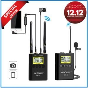 K&F Concept KF10.011 CM9 Camera-Mount 100 Channel Wireless Professional Lavalier Microphone System for Camera and Smartphone – Black