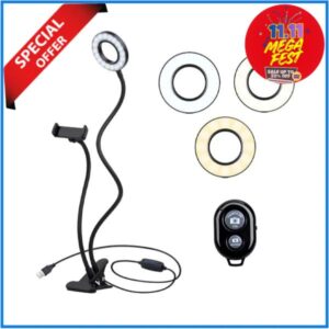 K&F Concept KF34.001 Selfie Ring Light with Clamp System Stand Phone Holder for Vlogging, Makeup and Live Streaming Video - Black