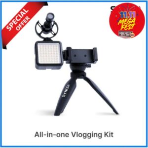 SYNCO Vlogger Kit 2 with Cardioid Microphone & LED Video Light for Camera/SmartPhone - Black