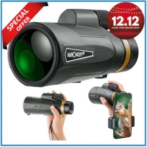 K&F Concept KF33.013 12x50 Compact IP65 Waterproof High Power Easy Focus Professional Monocular with Smartphone Holder Clamp - Black