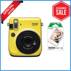 FUJIFILM instax mini 70 Instant Film Camera with 10 Sheets Film Combo Pack - Canary Yellow/ Island Blue/ Moon White