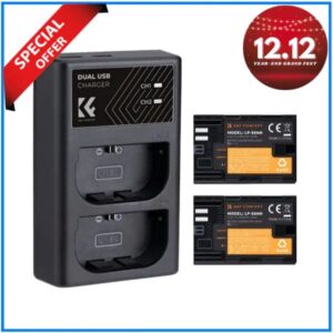 K&F Concept KF28.0013 LP-E6NH 2250mAh Rechargeable 2 Batteries & Super Fast Dual Slot Charger Kit with USB Type-C Cable - Black