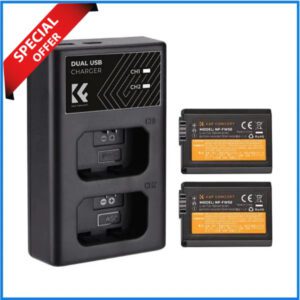 K&F Concept KF28.0015 Sony NP-FW50 1100mAh 2 Batteries & Fast Dual Slot Charger Set - Black