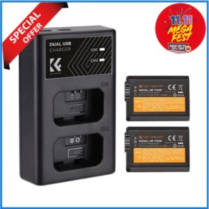 K&F Concept KF28.0015 Sony NP-FW50 1100mAh 2 Batteries & Fast Dual Slot Charger Set - Black