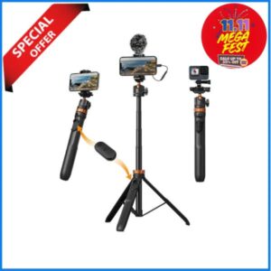 K&F Concept KF09.127V1 MS-08 Portable Tripod Selfie Stick with Wireless Remote and Action Camera Adapter (62