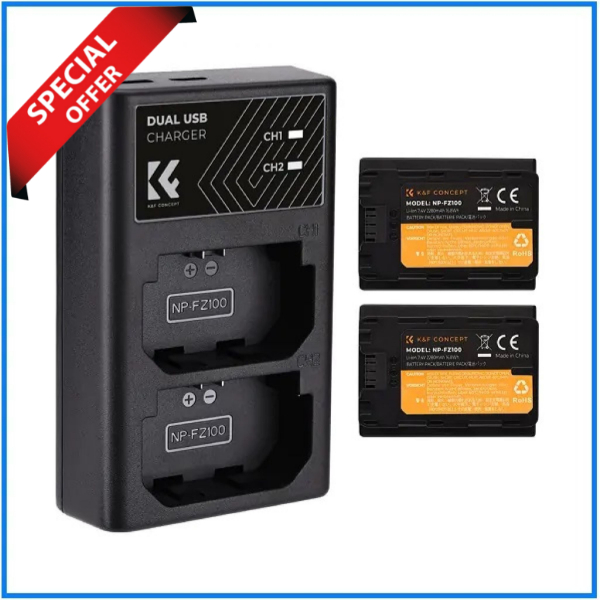 K&F Concept KF28.0016 Sony NP-FZ100 2280mAh 2 Batteries & Fast Dual Slot Charger Set - Black