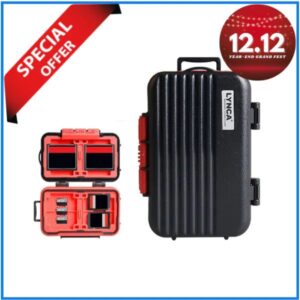 LENSGO LYNCA KH6 Waterproof Luggage Memory Card Hard Case - Black/Red