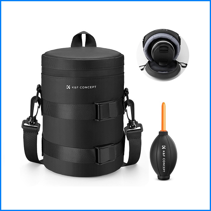 K&F Concept KF13.202 Waterproof Zipper Camera Lens Protective Pouch Case Bag with Air Blower (Large Size) - Black