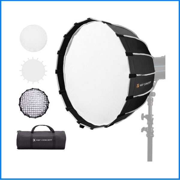 K&F Concept KF18.0008V2 Quick Release Bowens Mount Parabolic Hexadecagon Softbox with Honeycomb Grid & Carrying Bag (47