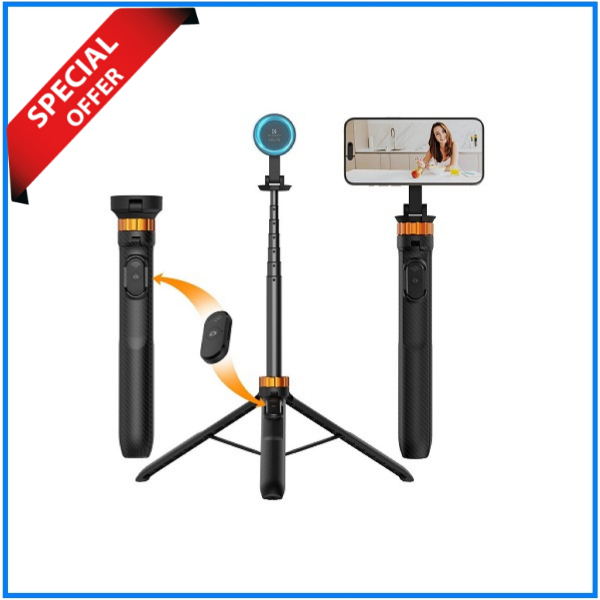 K&F Concept KF09.139 MS-19 Magnetic Selfie Stick Iphone Tripod with Detachable Remote Control (63''/160cm) - Black