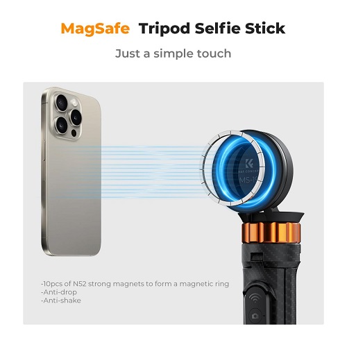 K&F Concept KF09.139 MS-19 Magnetic Selfie Stick Iphone Tripod with Detachable Remote Control (63''/160cm) - Black - Image 2