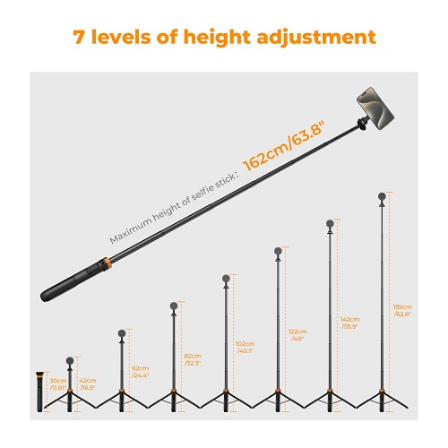 K&F Concept KF09.139 MS-19 Magnetic Selfie Stick Iphone Tripod with Detachable Remote Control (63''/160cm) - Black - Image 6