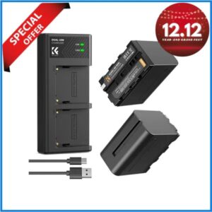 K&F Concept KF28.0047 NP-F970 2 Pack Battery with LED Charger for Sony NP-F Series Batteries - Black