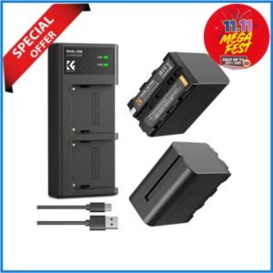 K&F Concept KF28.0047 NP-F970 2 Pack Battery with LED Charger for Sony NP-F Series Batteries - Black