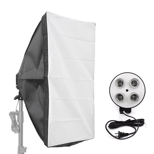 YE TL-4 4-in-1 Multi-Holder Studio E27 Socket Tricolor Lighting Lamp Head with 50*70cm Softbox, Portable Light Stand & 4 LED Bulbs (Full Package) – Black - Image 2