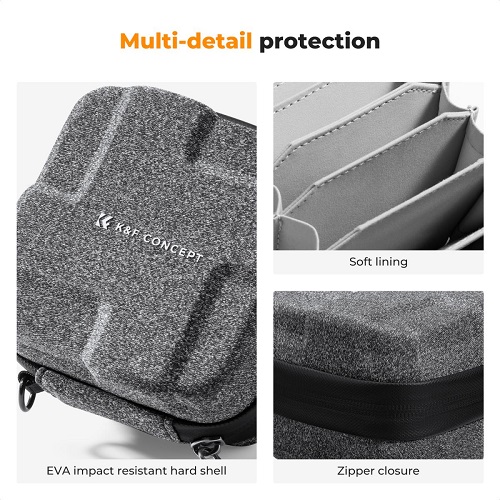 K&F Concept KF13.185 Waterproof 10 Pockets Hard Shell Lens Filter Carrying Case Pouch Bag (82mm) - Grey - Image 4
