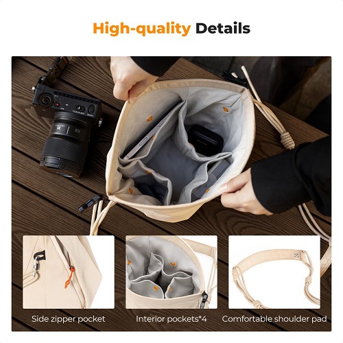 K&F Concept KF13.168V1 Lightweight Crossbody Camera Sling Bag - Beige - Image 4