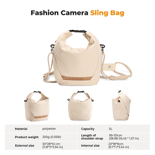 K&F Concept KF13.168V1 Lightweight Crossbody Camera Sling Bag - Beige - Image 7