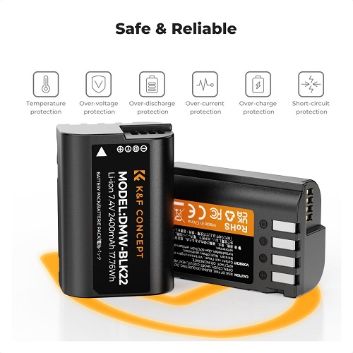 K&F Concept KF28.0042 DMW-BLK22 2400mAh 2 Batteries with Fast Dual Slot Charger Set - Black - Image 4