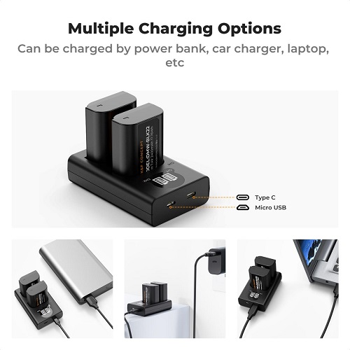 K&F Concept KF28.0042 DMW-BLK22 2400mAh 2 Batteries with Fast Dual Slot Charger Set - Black - Image 3