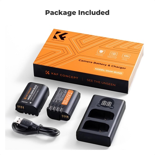 K&F Concept KF28.0042 DMW-BLK22 2400mAh 2 Batteries with Fast Dual Slot Charger Set - Black - Image 2