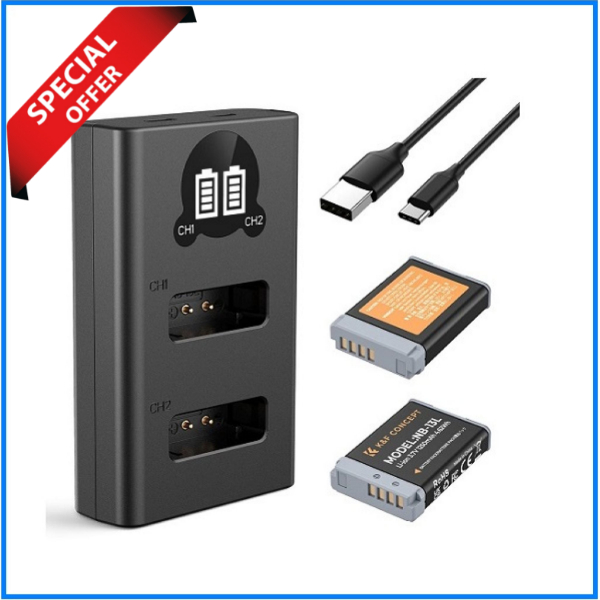 K&F Concept KF28.0043 NB-13L 1250mAh 2 Batteries with Fast Dual Slot Charger Set - Black