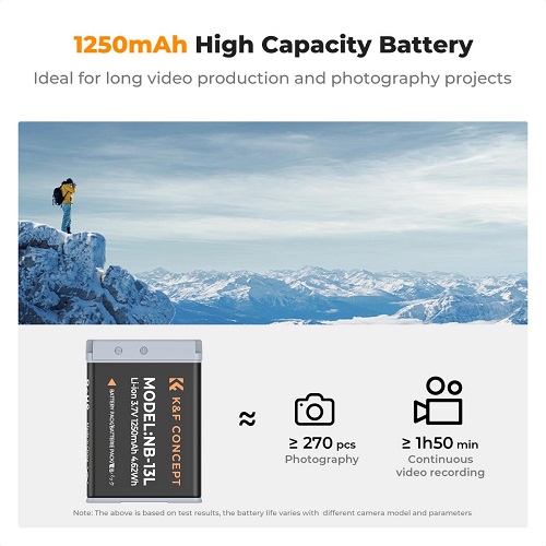 K&F Concept KF28.0043 NB-13L 1250mAh 2 Batteries with Fast Dual Slot Charger Set - Black - Image 5