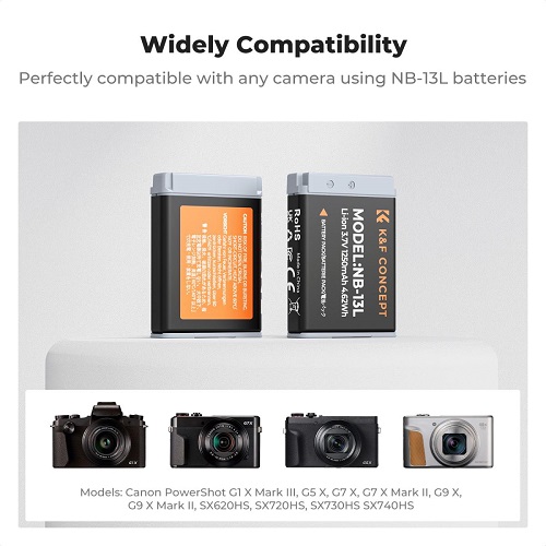 K&F Concept KF28.0043 NB-13L 1250mAh 2 Batteries with Fast Dual Slot Charger Set - Black - Image 3
