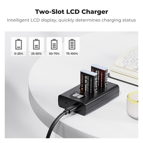 K&F Concept KF28.0043 NB-13L 1250mAh 2 Batteries with Fast Dual Slot Charger Set - Black - Image 7