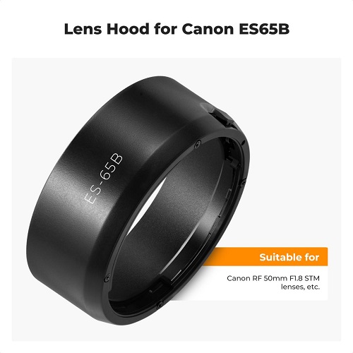 K&F Concept KF03.107 ES-65B Lens Hood with Cleaning Cloth for Canon RF 50mm STM Lens - Black - Image 3