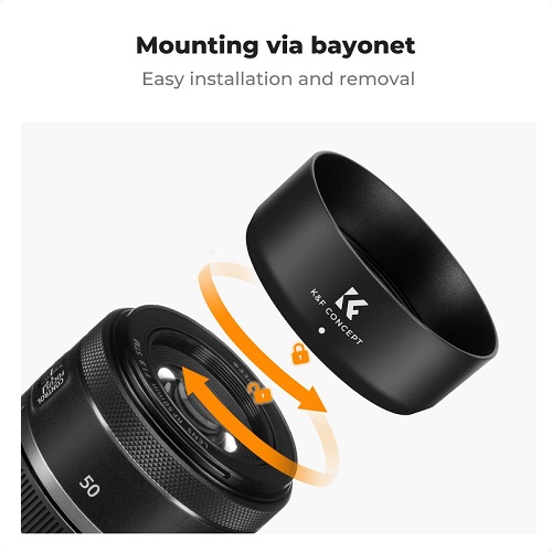 K&F Concept KF03.107 ES-65B Lens Hood with Cleaning Cloth for Canon RF 50mm STM Lens - Black - Image 4