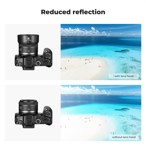 K&F Concept KF03.107 ES-65B Lens Hood with Cleaning Cloth for Canon RF 50mm STM Lens - Black - Image 7