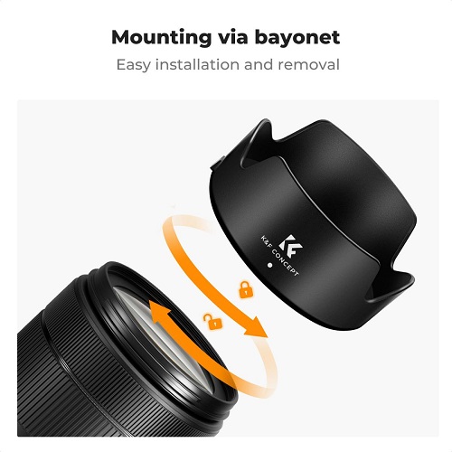 K&F Concept EW-73D Lens Hood with Cleaning Cloth for Canon RF  24-105mm Lens Black
