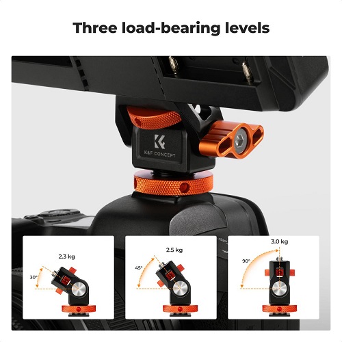 K&F Concept KF31.133 MS-42 Swivel and Tilt Adjustable Field Monitor Mount Holder with Cold Shoe Mount - Black - Image 7