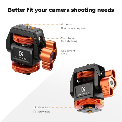 K&F Concept KF31.133 MS-42 Swivel and Tilt Adjustable Field Monitor Mount Holder with Cold Shoe Mount - Black - Image 2