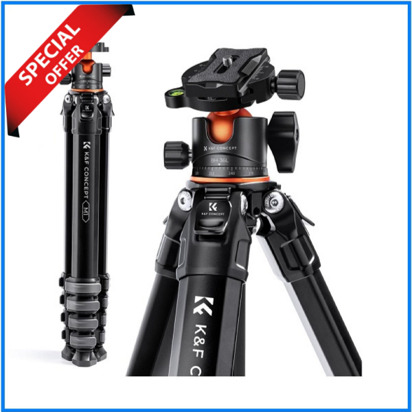 K&F Concept KF09.105V1 M1+BH-36L Aluminium Compact Travel Camera Tripod – Black