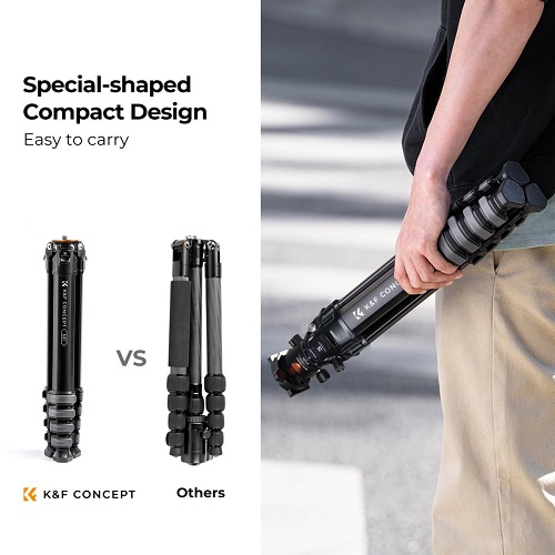 K&F Concept KF09.105V1 M1+BH-36L Aluminium Compact Travel Camera Tripod – Black - Image 9