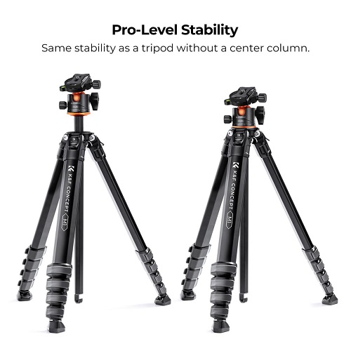 K&F Concept KF09.105V1 M1+BH-36L Aluminium Compact Travel Camera Tripod – Black - Image 8