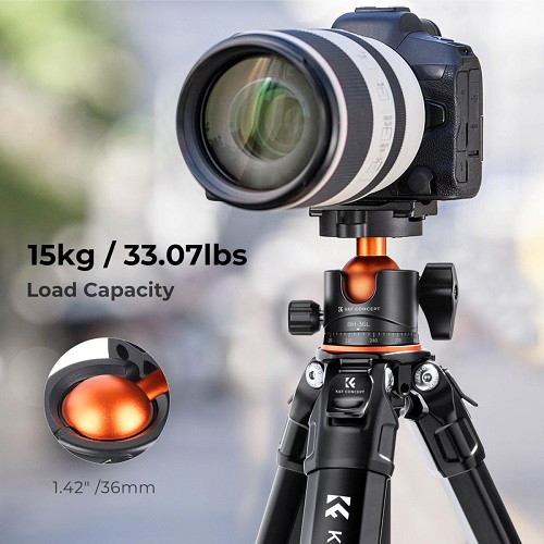 K&F Concept KF09.105V1 M1+BH-36L Aluminium Compact Travel Camera Tripod – Black - Image 7