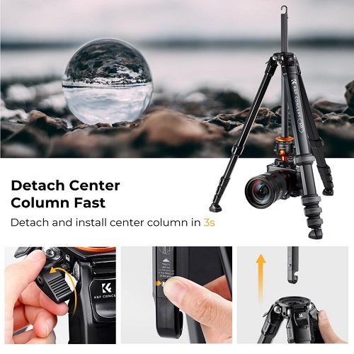 K&F Concept KF09.105V1 M1+BH-36L Aluminium Compact Travel Camera Tripod – Black - Image 5