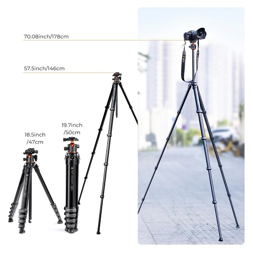 K&F Concept KF09.105V1 M1+BH-36L Aluminium Compact Travel Camera Tripod – Black - Image 3