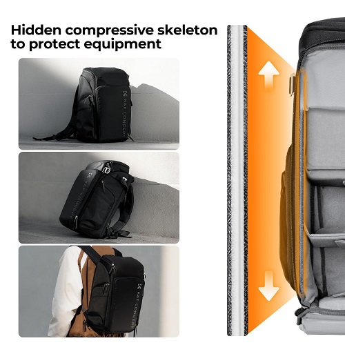 K&F Concept KF13.128V4 Multifunctional Waterproof Large Alpha Camera Backpack (25L) - Black - Image 4