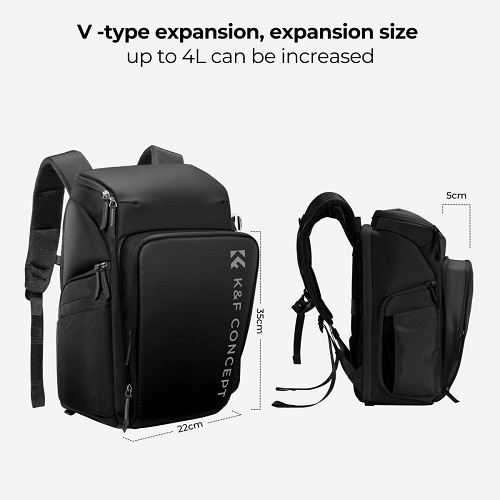 K&F Concept KF13.128V4 Multifunctional Waterproof Large Alpha Camera Backpack (25L) - Black - Image 7