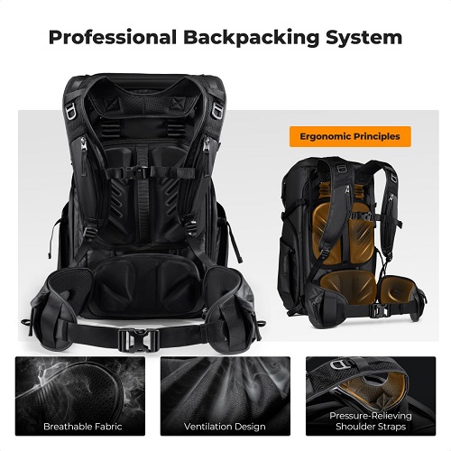 K&F Concept KF13.206V1 Multifunctional Waterproof Large Camera Backpack (30L) - Black - Image 9