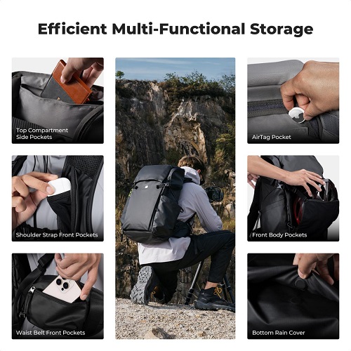 K&F Concept KF13.206V1 Multifunctional Waterproof Large Camera Backpack (30L) - Black - Image 8