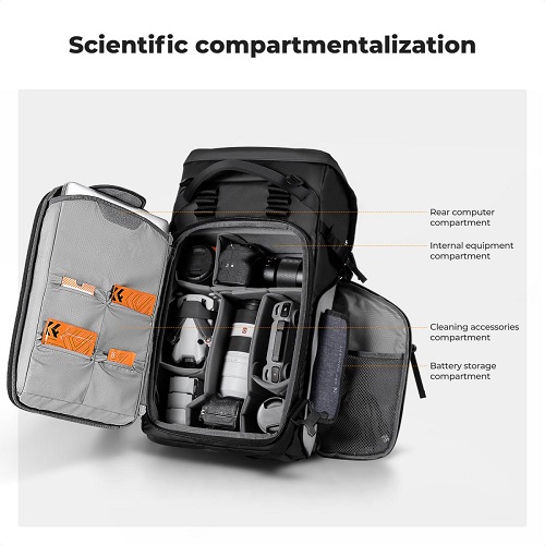 K&F Concept KF13.206V1 Multifunctional Waterproof Large Camera Backpack (30L) - Black - Image 5