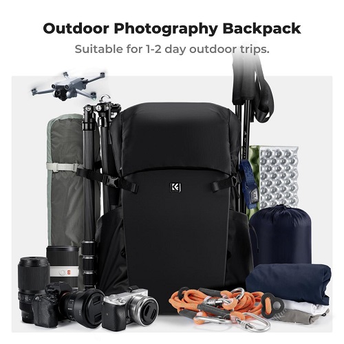 K&F Concept KF13.206V1 Multifunctional Waterproof Large Camera Backpack (30L) - Black - Image 3